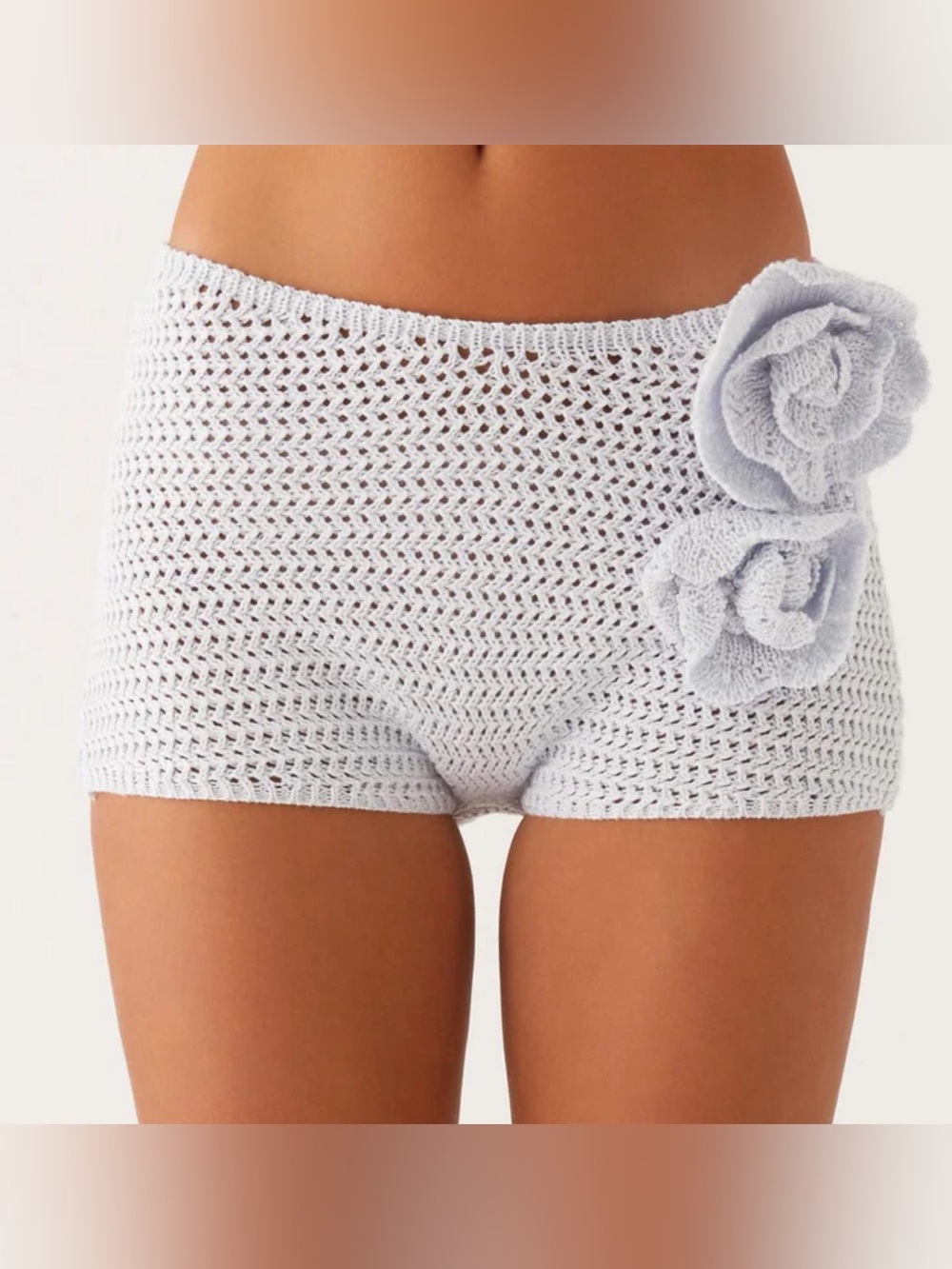 Bnwt Pepper mayo Maia rose blue Crochet mini Shorts with Flower Accent m/l